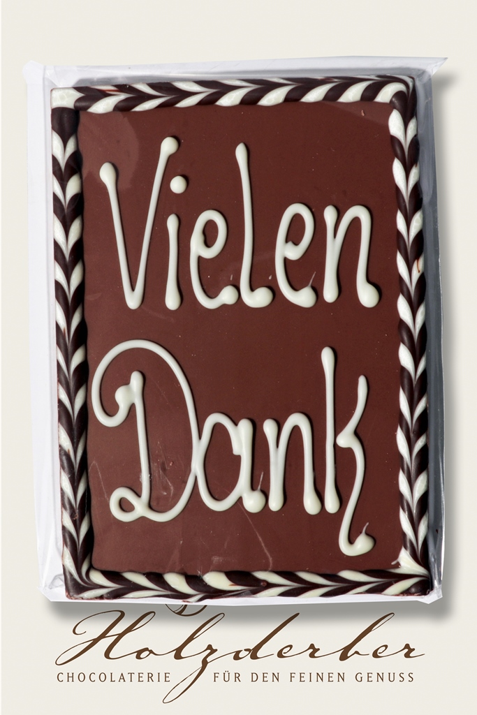 Deko Tafel "Vielen Dank"  Edelvollmilch Schokolade