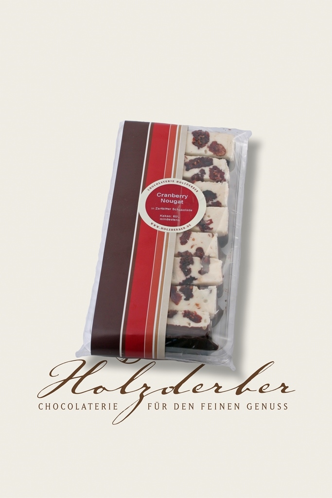 Cranberry Nougat in Zartbitter Schokolade im Tray